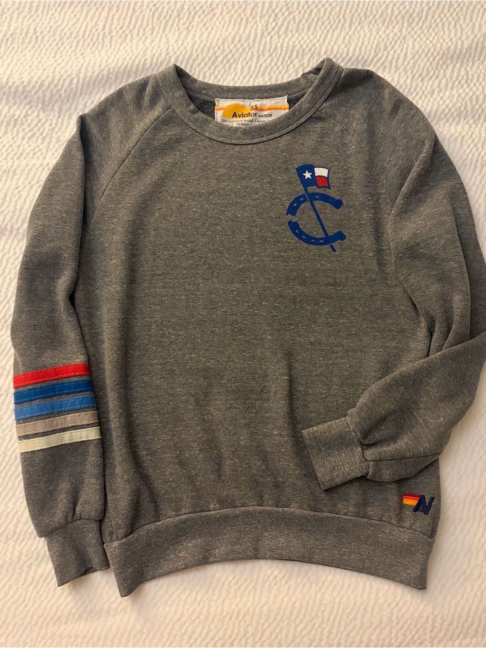 Aviator Nation Gray Crewneck Sweatshirt with Blue Texas Logo